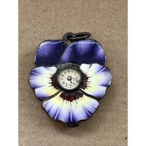 Dido Antique Silver & Enamel Pansy Flower Pendant Watch